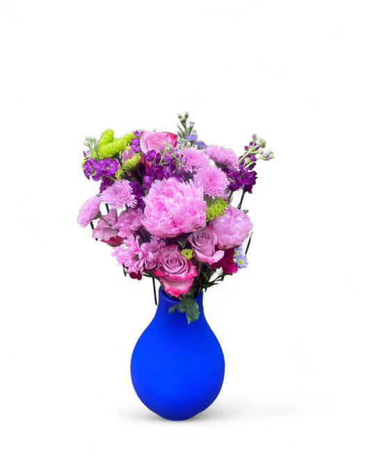 Cobalt Vase with Seasonal Flower Arrangement